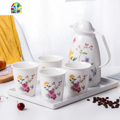 创意冷水壶套装家用咖啡壶花茶壶水杯水壶带托盘陶瓷杯子凉水壶套 FENGHOU 花儿飘逸壶
