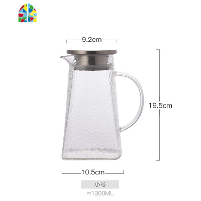 锤目纹玻璃冷水壶家用创意客厅耐热玻璃水壶凉水壶果汁饮料壶扎壶 FENGHOU 小号水壶+003杯子6个+茶盘+棕色杯架