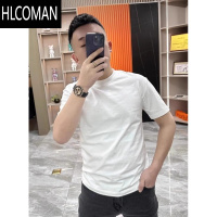 HLCOMAN夏季新款简约白色短袖T恤男士圆领百搭潮流修身纯色打底衫男