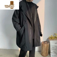 YANXU男士连帽风衣2023春季新款韩版修身薄款披风百搭休闲中长款外套男