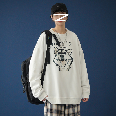 ROSUYA2021中性风秋季圆领套头卡通狗狗图案宽松卫衣