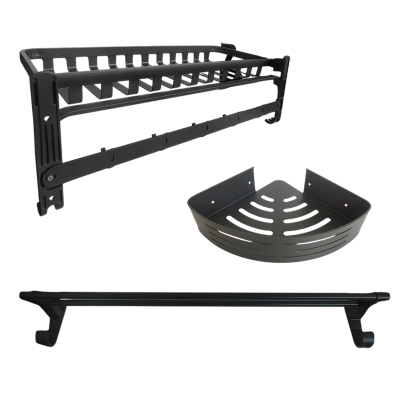 LONMATE 枪灰色太空铝卫生间免打孔置物架 三件套