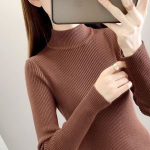黑色打底衫女秋冬新款半高领毛衣内搭短款修身紧身中领针织衫上衣