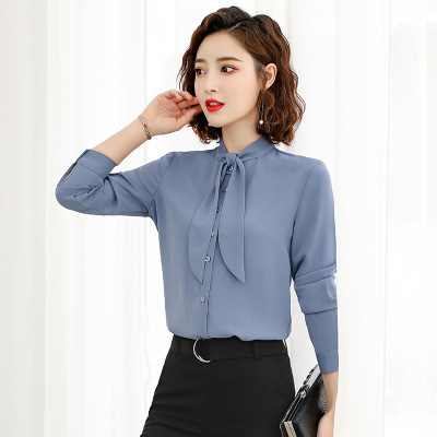 Mrfemale/女先生女士衬衫女衬衫长袖2019新款职业装韩版蝴蝶结白色上衣设计感小众宽松衬衣正装工作服通勤