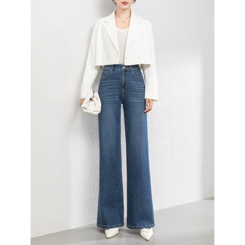 秋季新款宽松牛仔筒喇裤女韩版高腰百搭喇叭拖地裤