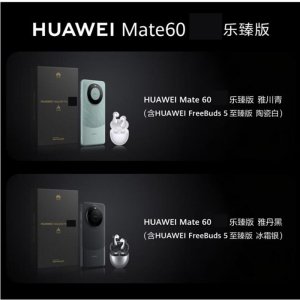 [原封]华为Mate60 乐臻版 [手机Mate 60 12GB+512GB 雅丹黑+耳机Freebuds 5 至臻版 冰霜银]套装版