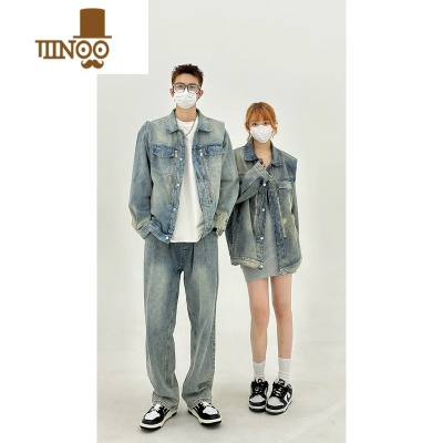 YANXU美式vibe复古做旧水洗牛仔夹克男潮牌小众垫肩设计感百搭情侣外套