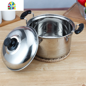 家用加厚复底不锈钢双耳汤锅炖锅煮粥煮面锅迷你奶锅电磁炉商用锅 FENGHOU 22cm美式加厚复地汤锅送汤勺一对