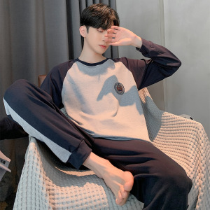 秋冬季莫代尔长袖睡衣男士韩版宽松加肥加大码家居服套装