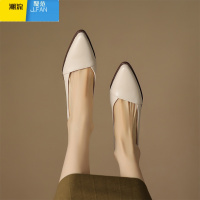 聚范皮中跟单鞋女2024秋季新款尖头粗跟浅口女鞋软底皮鞋女