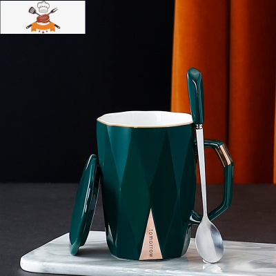 杯子陶瓷家用咖啡杯大容量马克杯带盖勺办公室情侣一对款水杯男女 敬平