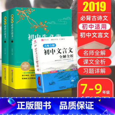 [正版]全套3本版初中文言文全解初中译注及赏析人教版初中必背古诗132篇初中古诗词文言文大全全解一本通课外阅读训练语文
