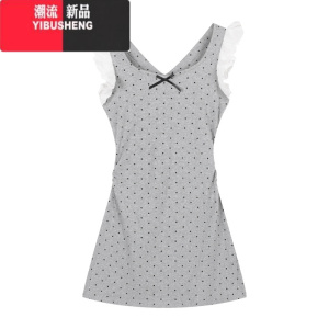 YIBUSHENG纯欲波点蕾丝花边U领连衣裙女装季修身收腰包臀裙短裙