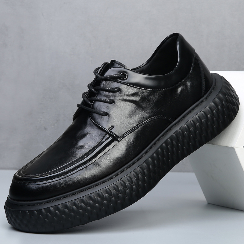 轻奢高端男鞋子秋冬季新款潮鞋真皮透气厚底增高商务休闲皮鞋