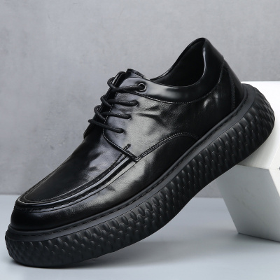 轻奢高端男鞋子秋冬季新款潮鞋真皮透气厚底增高商务休闲皮鞋