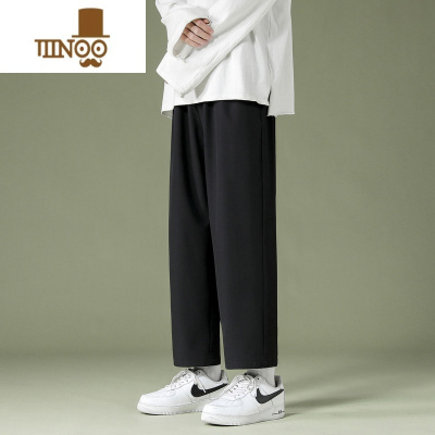 YANXU冰丝速干黑色裤子高街ins潮休闲长裤直筒阔腿裤男垂感九分裤