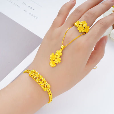 仿真越南沙金手链女 镀金转运花朵小清新手链假黄金手镯婚庆首饰送女朋友老婆情人节七夕生日礼物