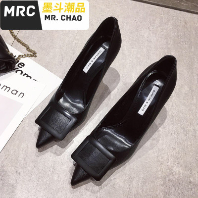 2020新款细跟尖头鞋女春季百搭少女网红单鞋子气质浅口法式高跟鞋墨斗潮品休闲鞋