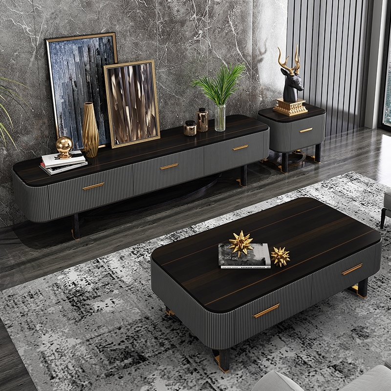 后现代简约大理石电视柜意式轻奢客厅小户型电视柜茶几储物柜 组装