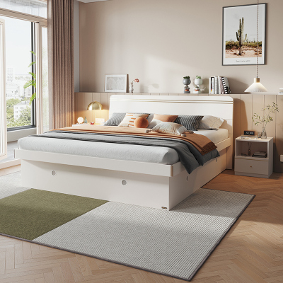 全友家居现代轻奢木纹卧室高箱储物床温馨置物小户型卧室大床高箱床