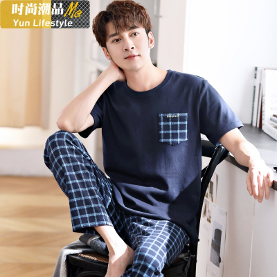 YUNWUXIN男士睡衣夏季棉短袖长裤薄款夏天大码男款棉半袖可外穿家居服睡衣