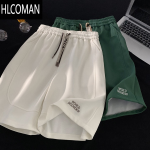 HLCOMAN美式白色短裤男夏季2025新款宽松潮牌休闲运动复古潮流5五分裤子