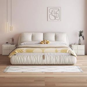 意式高端榻榻米布艺床现代简约主卧室双人床奶油风1.8米软包储物婚床