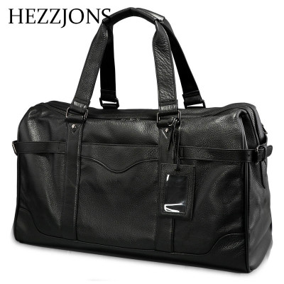 赫泽琼斯HEZZJONS商务旅行包青年真皮休闲奢侈品旅行袋真皮大容量短途手提包进口意大利小牛皮登机包黑色进口意大利牛皮