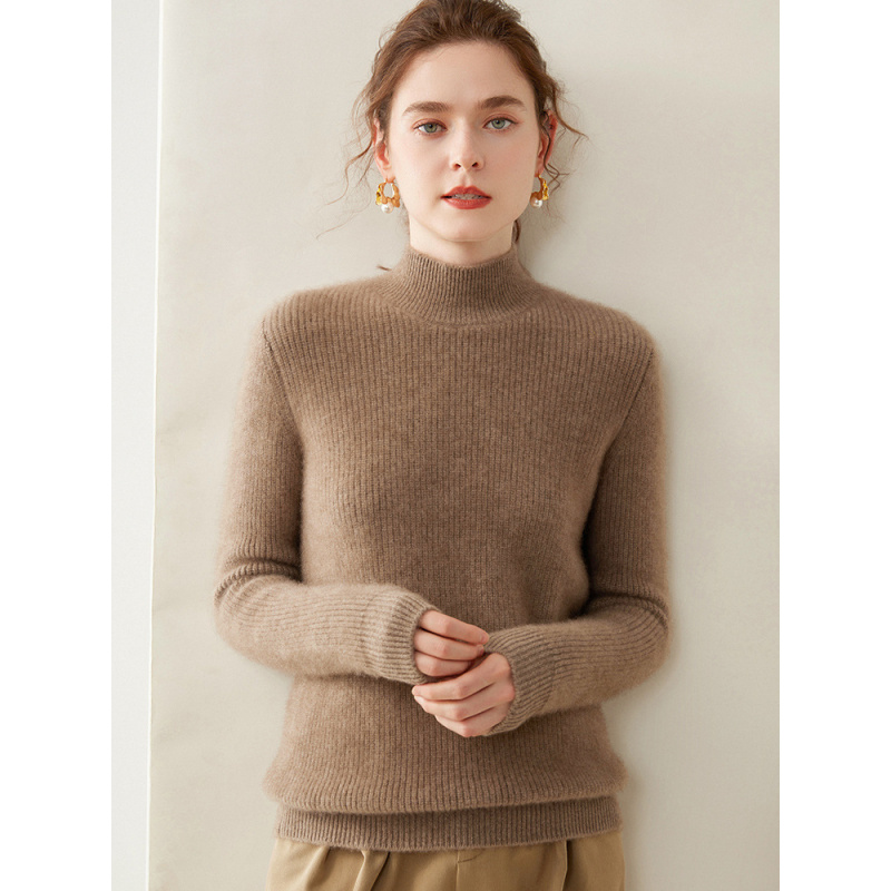 秋冬新款山羊绒元宝针半高领纯色加厚宽松打底衫毛衣女羊毛针织衫