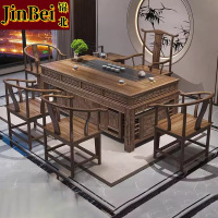 锦北新中式茶桌椅组合办公室泡茶台现代家用喝茶桌椅2.0单1官帽4围+茶水