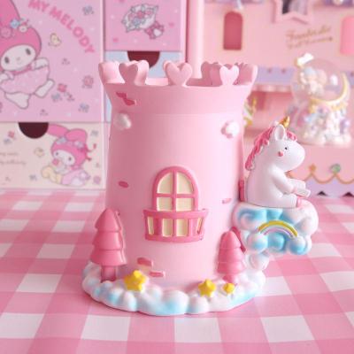 可爱独角兽笔筒ins少女心儿童时尚创意卡通博主收纳盒桌面文具三维工匠新款蓝色-独角兽笔筒