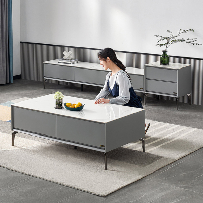 全友家居意式极简岩板茶几客厅小户型新款茶几电视柜组合