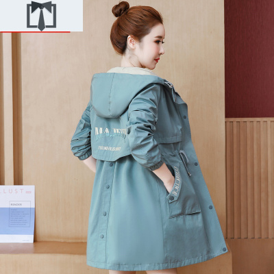 SUNTEK连帽风衣中长款2021年春秋季新款时尚韩版连帽外套女装长袖褂子潮风衣女