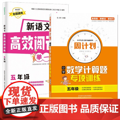五年级新语文高效阅读训练+周计划小学数学计算题专项训练全2册 小学语文课外阅读理解答题技巧专项训练 数学应用题强化训练教