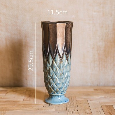 家柏饰(CORATED)釉下彩菠萝格瓷瓶柱盆怀旧艺术风格花瓶花器工艺陶瓷摆件 仿古花釉瓶(C款)