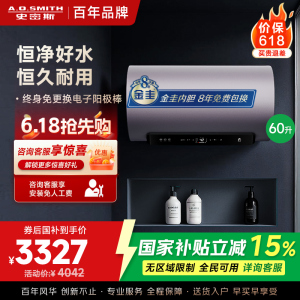 AO史密斯60升电热水器 国家补贴 金圭内胆 双棒分离速热 免换镁棒 免清洗短款 E60ED8-B