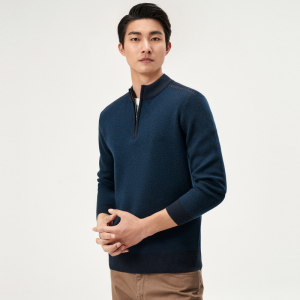 恒源祥羊毛衫男中年加厚拉链领针织衫2024冬季纯羊毛爸爸毛衣