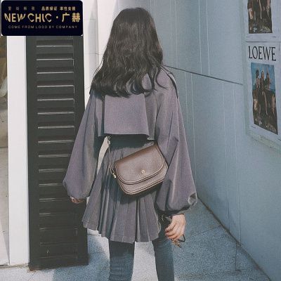 广赫风衣女中长款英伦风小个子收腰显瘦百褶外套百搭韩版气质流行大衣风衣