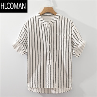 HLCOMAN夏季男士短袖衬衫男潮流宽松立领套头衬衣t恤寸衣男青年