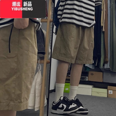 YIBUSHENG卡其色工装短裤女季美式高腰阔腿显瘦休闲设计感薄款运动五分裤