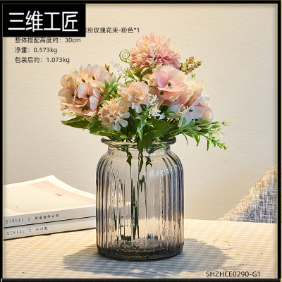 花瓶摆件客厅插花玻璃透明干花ins北欧小满天星鲜花花器水养简约三维工匠花艺组合1