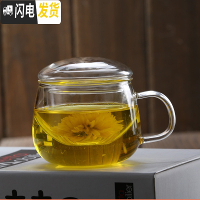 三维工匠耐热玻璃杯 花茶杯带把带盖过滤泡茶杯男女式办公水杯茶具加厚 圆润400