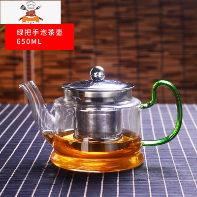 煮茶器玻璃泡茶壶小型蒸汽加热电陶炉家用普洱茶具套装泡茶器茶壶 绿把壶650ML 敬平