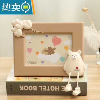 敬平7寸创意可爱相框摆台照片摆件儿童房桌面相架卡通老鼠家居装饰品 胖胖鼠 横 浅咖 7寸+洗相片