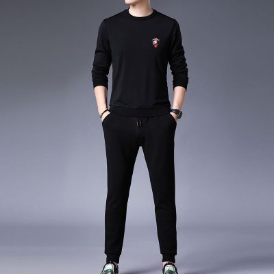 梵克公牛秋装2020年新款男装套装夏休闲商务休闲一套搭配成熟商务男土秋季帅气8668黑色165/M