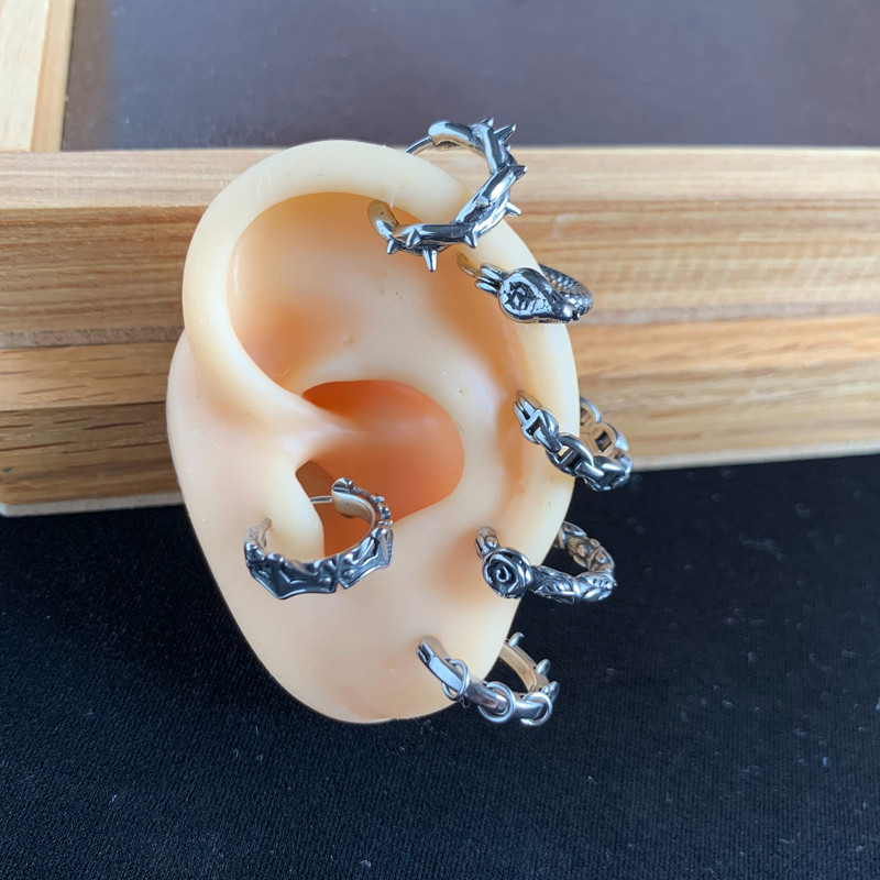 韩国进口饰品小众复古圈形玫瑰蛇形圈形扣式耳环耳圈单只送女朋友老婆情人节七夕生日礼物