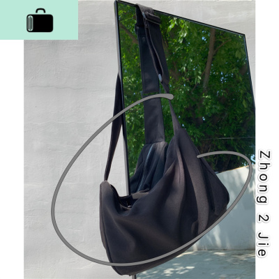 韩国ins粗肩带黑色尼龙布包斜跨单肩拉链包包男女百搭大容量2020NEW LAKE 黑色女斜挎包