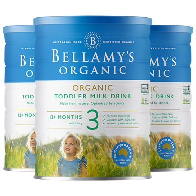 3罐|Bellamy's贝拉米婴幼儿有机配方奶粉3段900g/罐（1岁以上）澳大利亚原装进口22年5月