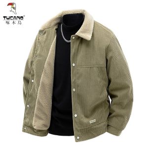 啄木鸟加绒外套男秋冬2025新款加厚保暖男士上衣休闲翻领夹克男款