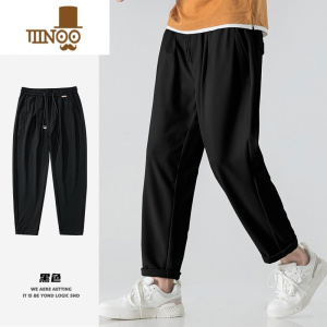 YANXU曼久直筒裤子男款夏季长裤华夫格男裤运动裤垂感男士休闲裤潮